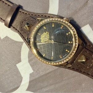 Bulova Brown Leather Watch with Gold-Tone Case and Black Dial